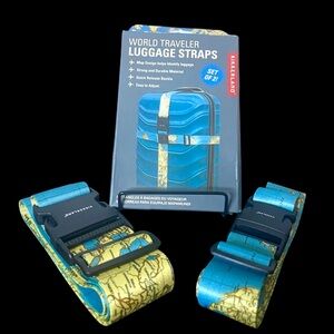 Luggage Straps 2x World Traveler Kikkerland Map Design Durable Adjustable NIB